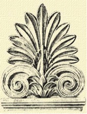 Acroterion puosybos ornamentas kolonose, stogu kampuose, lipdiniuose